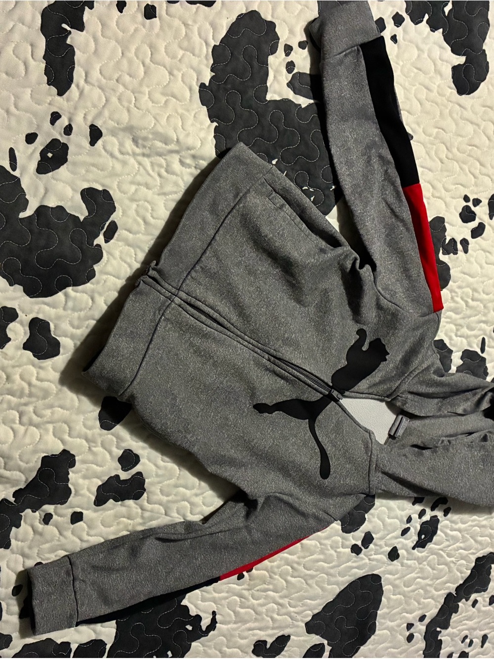 PUMA Kids' Gray Logo Zip Hoodie with Red Accent